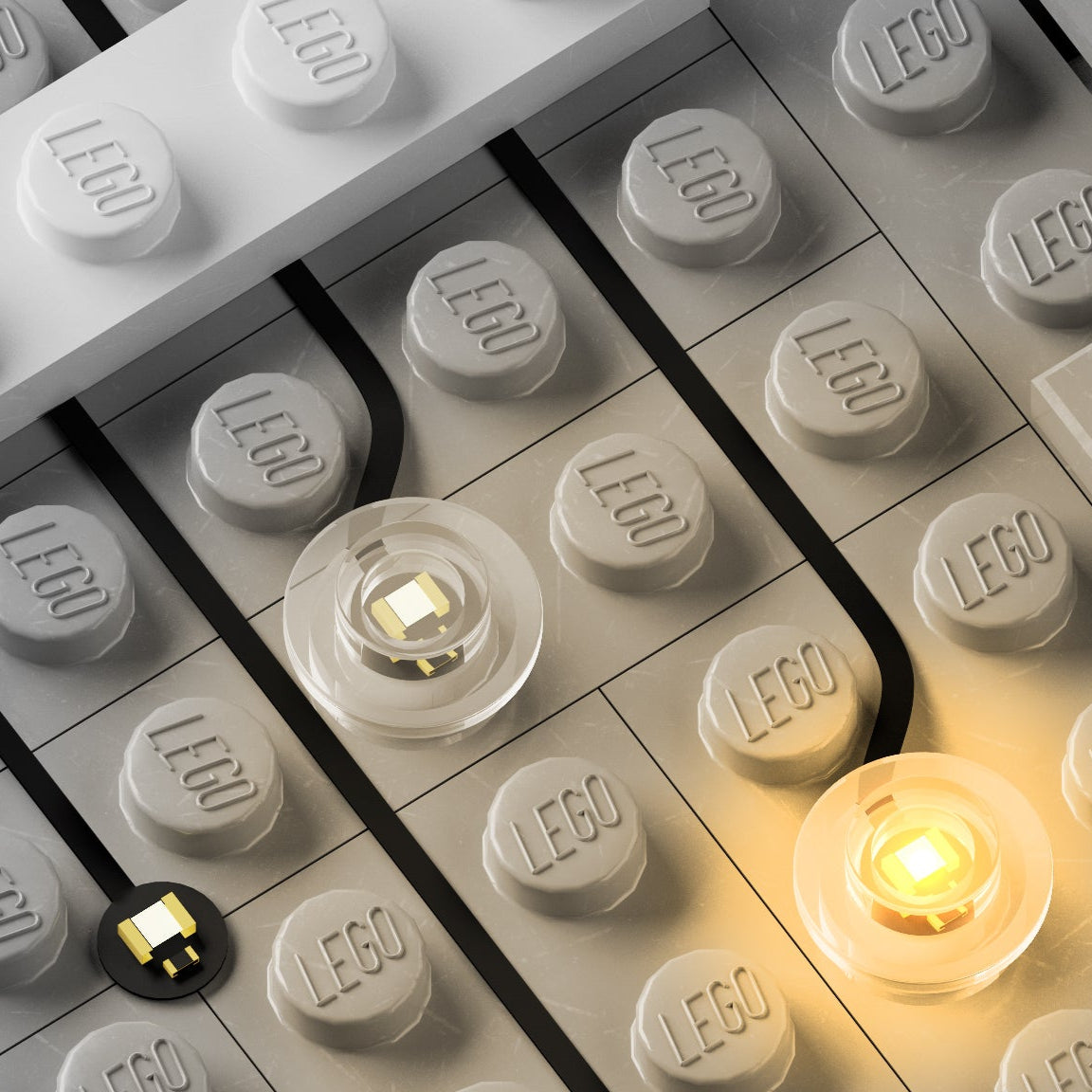 Image of Light My Bricks™ components between LEGO® studs