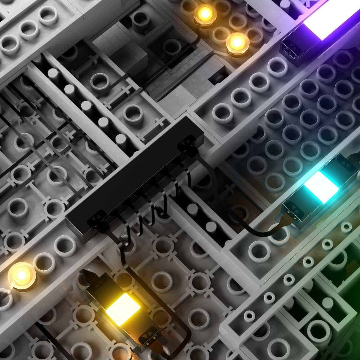 Light My Bricks™ components placed on LEGO® studs and plates